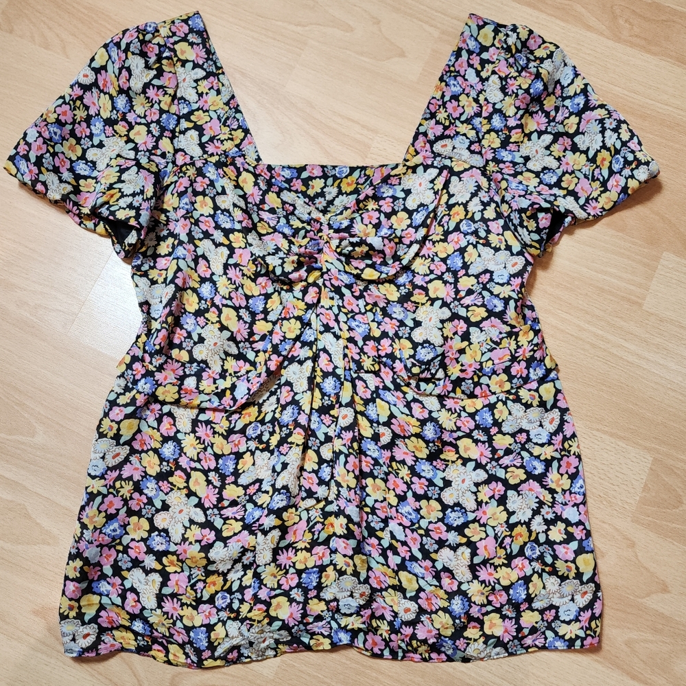 Anthropologie Leifsdottir Silk Floral Short‎ Sleeve Blouse Size 0